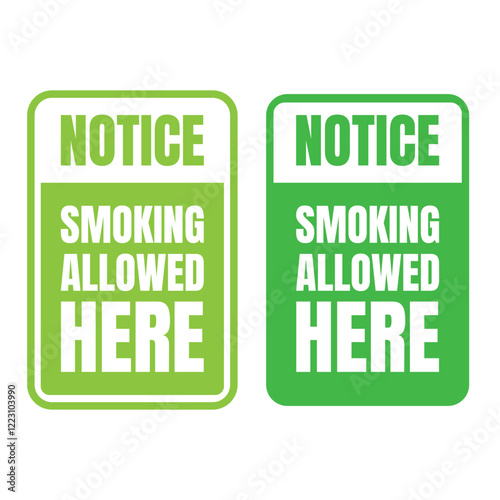 Permitted smoking room sign icon, Smoking area sign illustration, Designated smoking area symbol