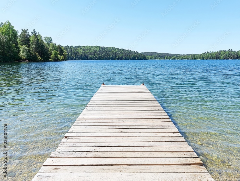 Naklejka premium Wooden Dock on Tranquil Lake