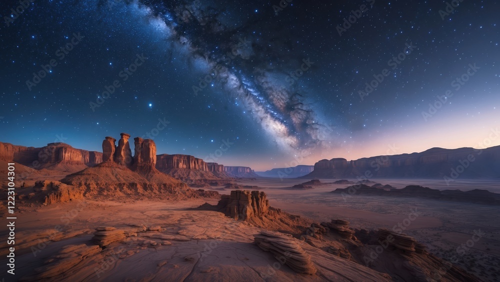 Obraz premium Serene Desert Landscape Under Starry Night Sky