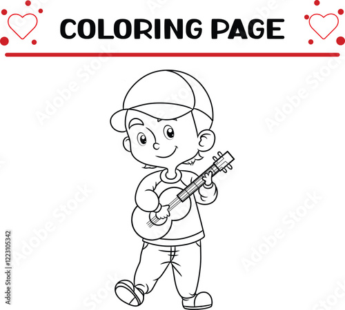 musician boy is playing guitar coloring page for kids