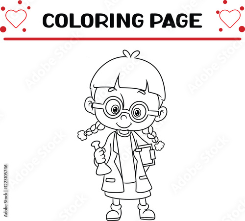 little girl with laboratory coat coloring page for kids