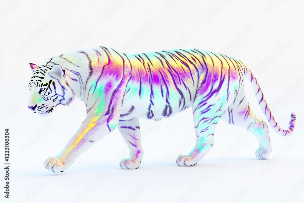 Fototapeta premium Striking white tiger with iridescent stripes, showcasing vibrant