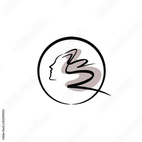 beauty salon logo. stylish silhouette of a woman's face with lush curly hair in a circle. haircut and hair coloring concept