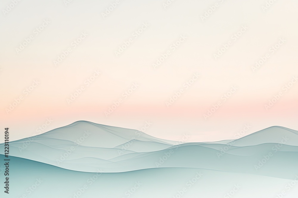 Fototapeta premium Soft, undulating hills blend into serene pastel sky, evoking tra
