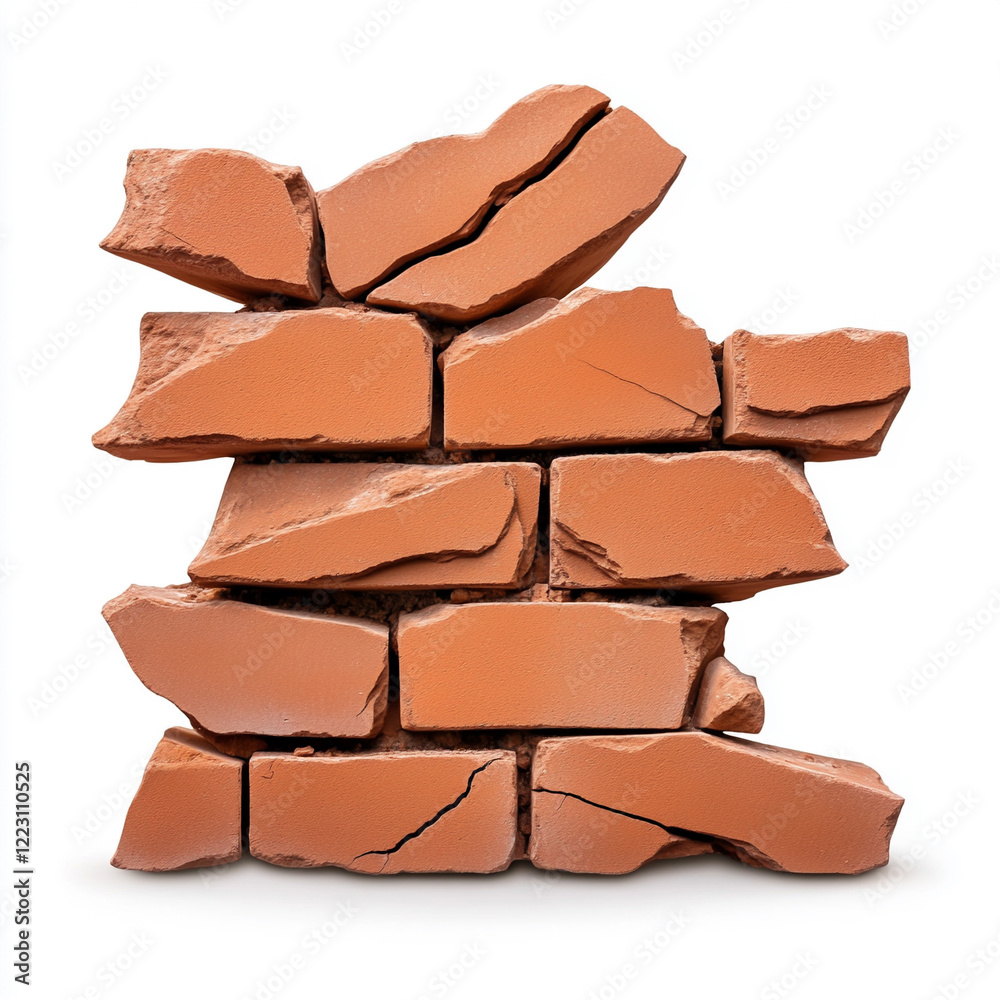 A cracked, weathered brick wall showcasing strong texture and detailed colors. A cracked, weathered brick wall showcasing strong texture and detailed colors.