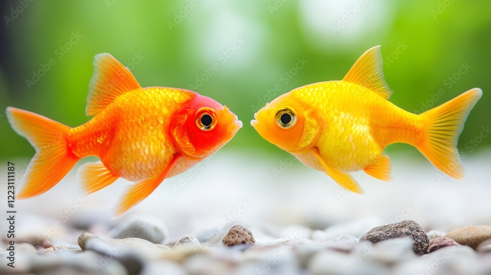 Fototapeta premium Colorful Goldfish Swimming Together in a Vibrant Aquatic Setting