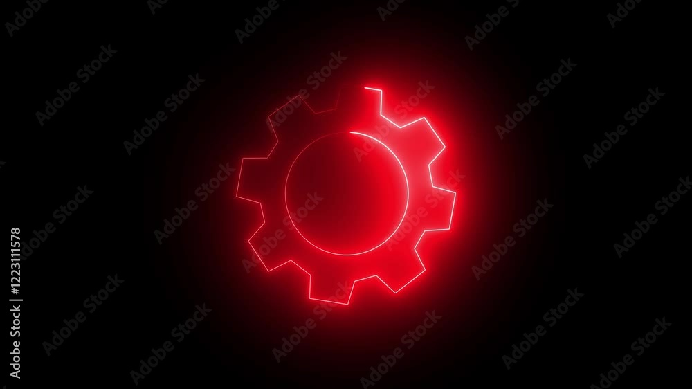  Glowing Neon Settings Icon Animation – red Technology Setting Icon on Black Background
