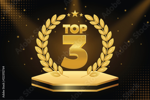 Luxury Golden Podium with Laurel Wreath and Top 3 Ranking