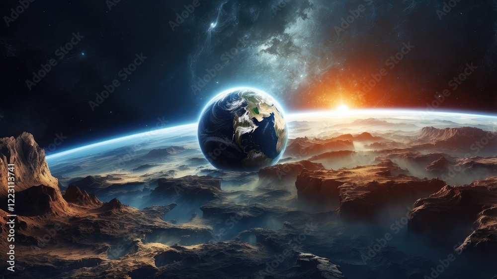 A digitally rendered image of Earth viewed from space, A digitally rendered image of Earth viewed from space,