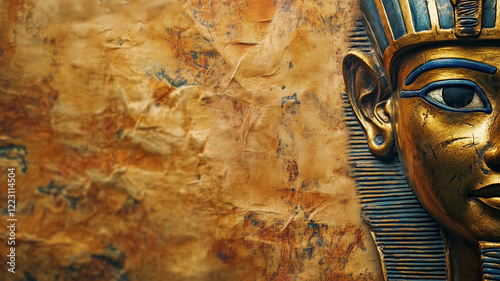 Ancient Egypt concept background with empty copy space. Egyptian pharaon Sphinx horizontal banner. Ancient Egyptian God creative poster. Digital painting in photo style. AI artwork. photo