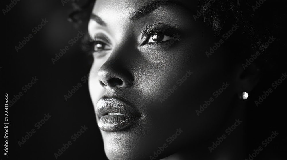 Striking monochrome portrait highlighting facial features and ex Striking monochrome portrait highlighting facial features and ex