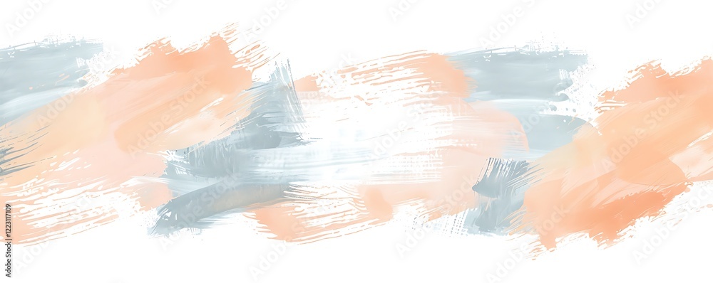 Muted pastel brush strokes in peach and light blue-gray on white, creating a minimalistic and soft aesthetic for packaging. Muted pastel brush strokes in peach and light blue-gray on white, creating a minimalistic and soft aesthetic for packaging.