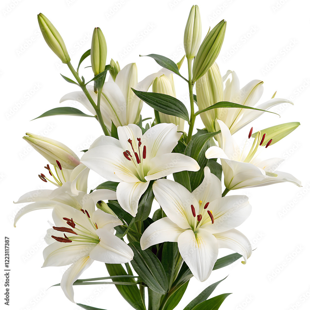 Obraz premium Blooming white lilies flowers isolated on the transparent background