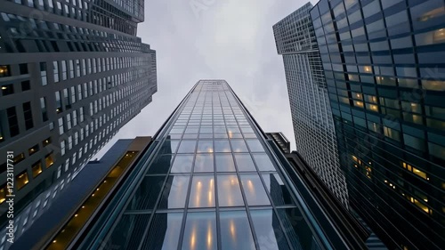 Wallpaper Mural View of tall glass buildings reaching towards the grey sky, showcasing modern urban architecture in a vibrant city environment Torontodigital.ca
