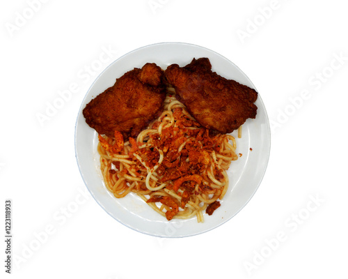 Spaghetti placed on a white plate ready to eat
