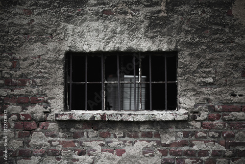 Open window in an old brick wall.