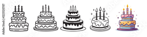 Birthday cake with candles icon. Silhouette birthday cake. 