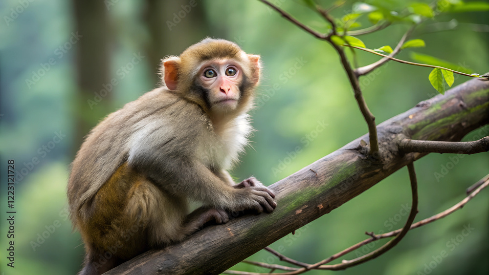 Macaque Sitting on a Tree. Macaque Sitting on a Tree.