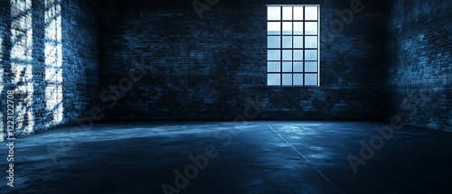 A night scene of an empty old-fashioned room with generous copy space.