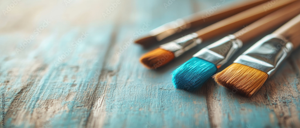 Fototapeta premium Artistic brush strokes for painting creative studio photography bright environment close-up view craftsmanship inspiration