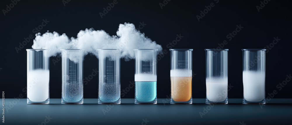 Chemical reactions experiment laboratory science photography dark background close-up view visual effects and colors Chemical reactions experiment laboratory science photography dark background close-up view visual effects and colors