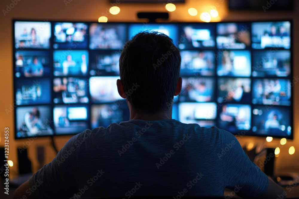 Live streaming event analysis home office digital content modern workspace rear view technology engagement Live streaming event analysis home office digital content modern workspace rear view technology engagement