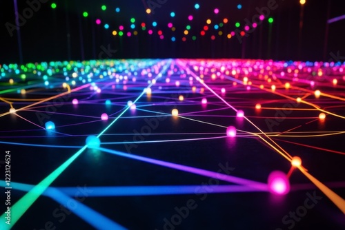 Colorful Neon Lights Creating Vibrant Geometric Patterns on Ground