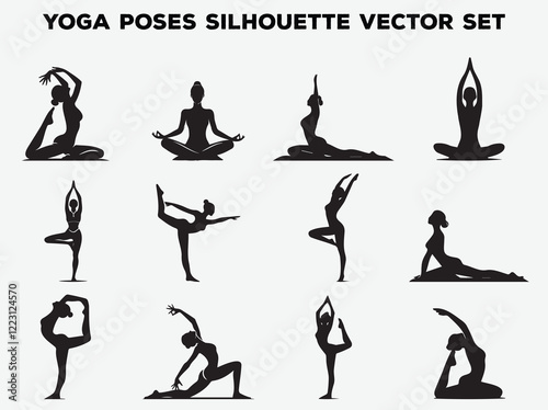 Silhouettes of Yoga Postures, Yoga Poses Vector