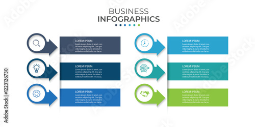 Presentation business infographic template with 6 options. Vector illustration.