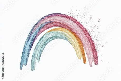 Colorful watercolor rainbow arching across a white background with soft splashes of color