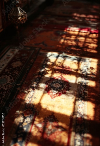 Sunlit Prayer Mats: A Serene Scene for Ramadan Observance and Reflection photo