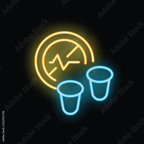 Neon sign illustrating the concept of noise cancellation with headphones reducing sound waves, ideal for tech and music themes