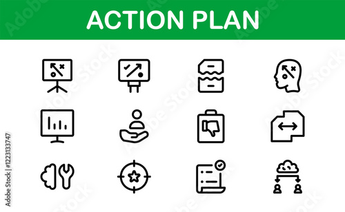 Action Plan Icon Set. Clean, Professional Graphics for Workflow, Business Strategy, and Productivity Tools