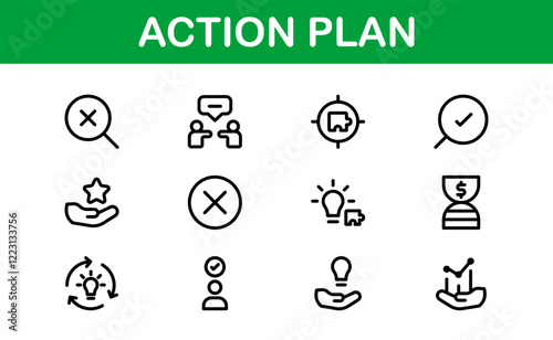 Action Plan Icon Set. Clean, Professional Graphics for Workflow, Business Strategy, and Productivity Tools
