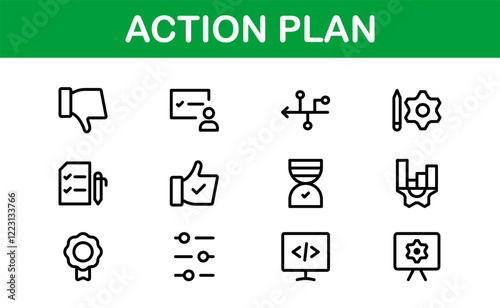 Action Plan Icon Set. Clean, Professional Graphics for Workflow, Business Strategy, and Productivity Tools