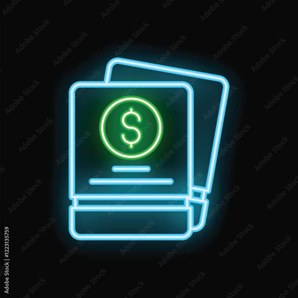 Glowing neon line credit card icon isolated on black background, vector illustration Glowing neon line credit card icon isolated on black background, vector illustration