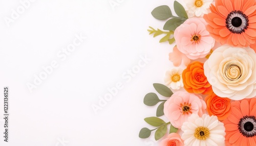 Colorful arrangement of artificial flowers on a white background, ideal for decoration or design