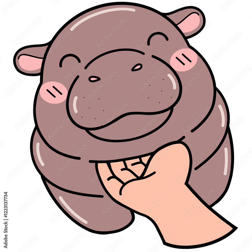 Naklejka premium Hippo cartoon hand drawn 