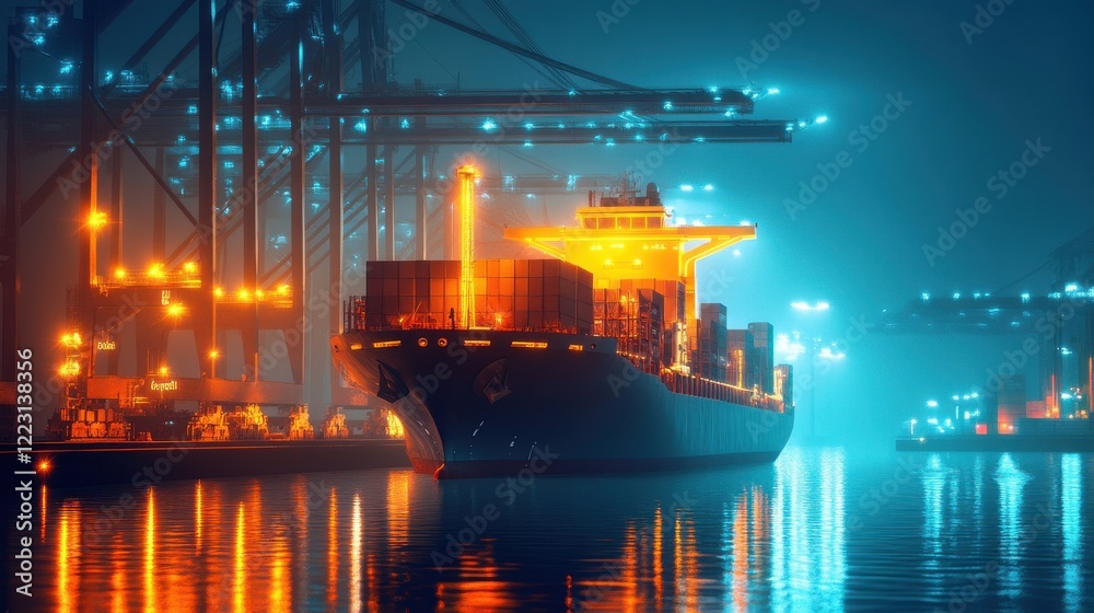 Obraz premium Innovative automation for electric cargo ship loading in modern port logistics