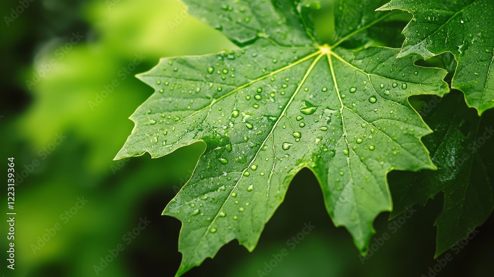 Water droplets on green leaf. Spring background Water droplets on green leaf. Spring background