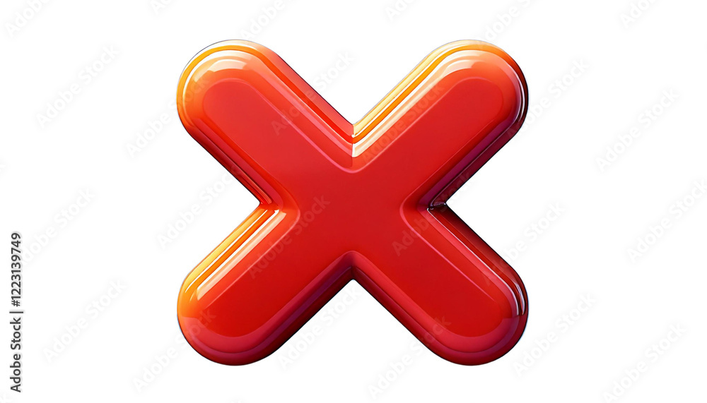 Fototapeta premium 3D Cartoon Style Negative Cross Mark on White Background
