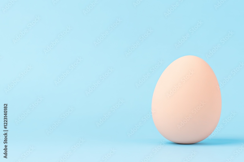 Single pale egg resting on a soft blue background, emphasizing simplicity and tranquility Single pale egg resting on a soft blue background, emphasizing simplicity and tranquility