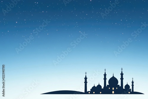 Silhouette of a mosque against a starry night sky, evoking tranquility and spirituality