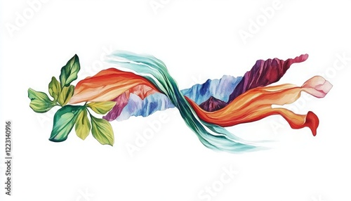 Vibrant Abstract Artwork Featuring Flowing Colors and Organic Shapes Against a White Background