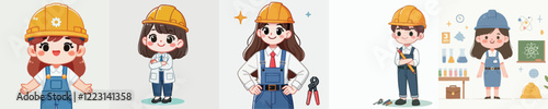 set vector kids with engineer uniform