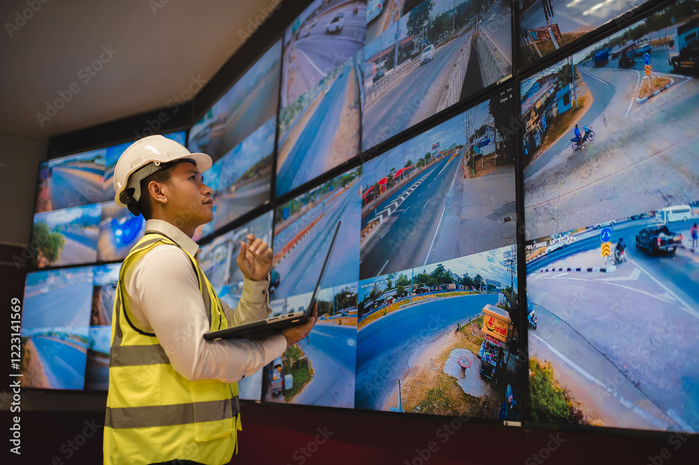 Fototapeta premium An engineer is planning to modify the CCTV system in an industrial plant to prevent potential incidents.