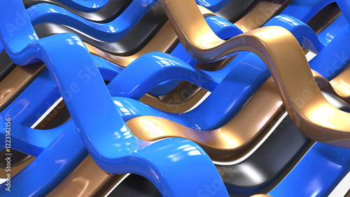 Blue and golden carved wave line pattern abstract background 