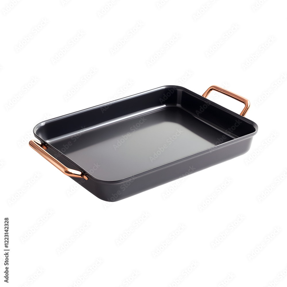 Stylish Non-Stick Roasting Tray with Copper Handle Isolated on Transparent Background Stylish Non-Stick Roasting Tray with Copper Handle Isolated on Transparent Background