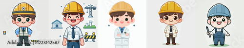 set vector kids with engineer uniform