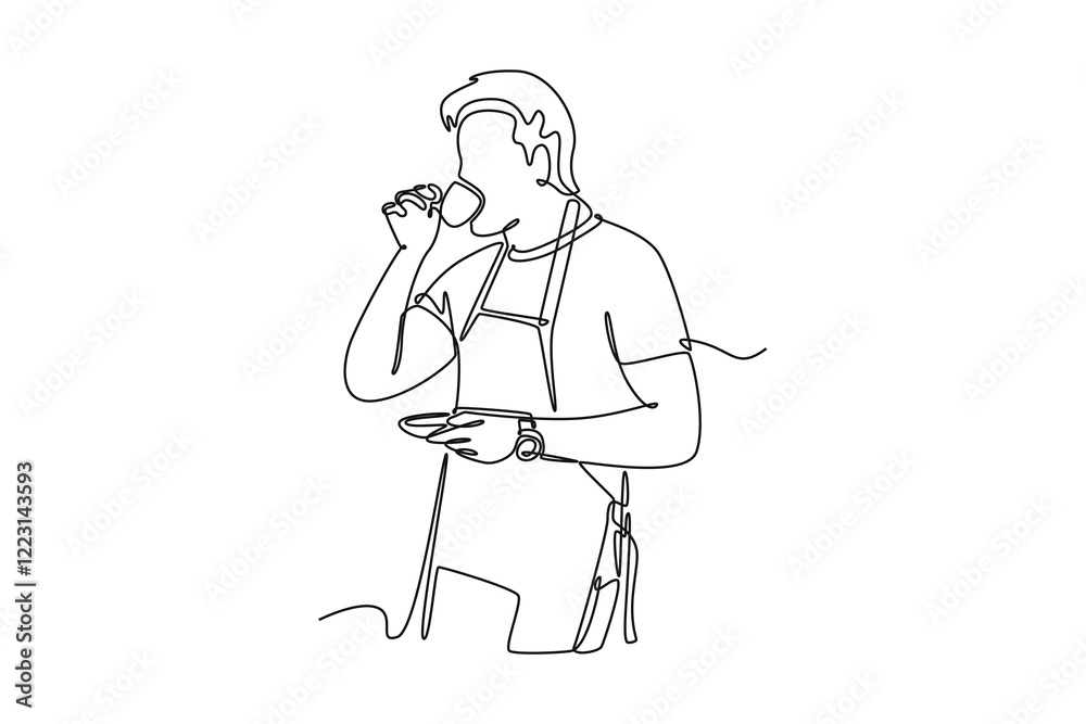 Barista making coffee concept. Single line draw design vector graphic illustration. Barista making coffee concept. Single line draw design vector graphic illustration.